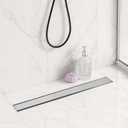 Linear Shower Drain 24 inch with 2-in-1 Flat & Tile Insert Cover - Brushed 304 Stainless Steel Shower Floor Drain - Linear Drain with Reversible Cover & Hair Catcher - Includes Cleaning Tools