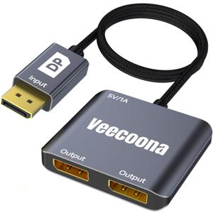 DisplayPort to Dual DisplayPort Splitter 1 in 2 Out | 4K60Hz, DP Source to DP Splitter Extended Display Port Splitter for Dual monitors, for Desktop,NVIDIA, AMD Graphics Card - macOS Does not Support MST