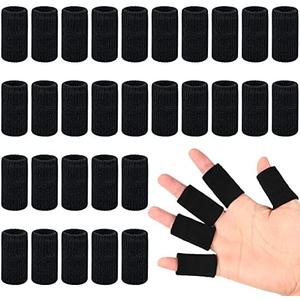 Skylety 30 Pieces Finger Sleeves with 1 Storage Bag, Thumb Splint Brace Support Protector Breathable Elastic Finger Tape for Pain Relief Arthritis Trigger Sports Basketball Baseball(Black)