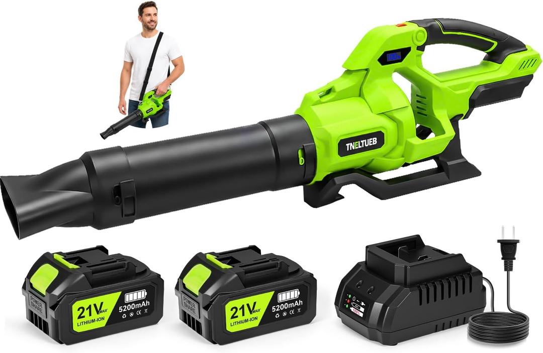 Leaf Blower Cordless, 765CFM 280MPH Electric Leaf Blower with 2x5.2Ah Batteries and Charger, 5-Speed Modes, Adjustable Shoulder Strap, Powerful Battery Blowers for Lawn Care Patio, Blowing Leaves Dust