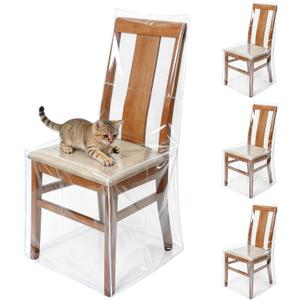 Zipcase 4 Packs Clear All Cover in Plastic Dinning Chair Covers - Heavy-Duty PVC Chair Protectors, 22" D x 19" W x 19.5" H x 40" H, Keep Your Dinning Chair Away from Water Dust Paws and Claws