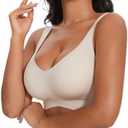 Push Up Bras for Women No Underwire Full Coverage Comfortable Wireless Seamless Everyday Padded Low Back Bras with Support, Extra Large, Nude 