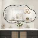 60x32 Black Matte Irregular Wall Mirror, Large Black Asymmetrical Bathroom Mirror, Decorative Aluminum Frame for Bathroom Bedroom, Shatterproof, Anti-Rust (Horizontally/Vertically) (Black/Cloud-shaped)