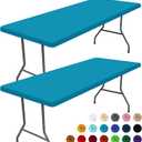 Spandex 4 Foot Rectangle Table Cloth 2 Pack, Elastic Fitted Tablecloths for Picnic, Stretch Washable Patio Table Cover for Outdoor, Camping, Banquet and Parties (Teal, 30"x48")