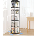 5 Tier Rotating Bookshelf Tower Round Black,62”Tall Standing Spinning Bookshelf Tower Anti-Tipping Design,Metal & Wood Revolving Bookcase Stackable Space Saving for Small Spaces,Study,Living Room