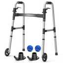 Loyoda Folding Walker with 2 Precut Tennis Balls, 5" Wheels Lightweight Walkers for Seniors and Adults, Supports Up to 350 Pounds, Adjustable Height, Compact Standard Walker
