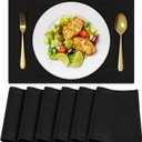 Cloth Placemats, Set of 6 Heat-Resistant Cotton Linen Blend Double Layered Machine Washable Place Mats, Wrinkle Free Thick Fabric Dining Table Mats for Indoors & Outdoors (Black, 6)