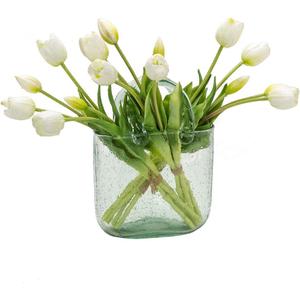 DUYONE 15pcs Artificial Tulips Flowers,Latex Bouquet, Fake Tulips for Office Wedding Party Home Kitchen Garden Decoration(White,15pcs)