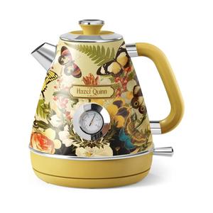 Hazel Quinn X Eduardo Recife Electric Kettle - 1200W Fast Water Boiling, 1.7L/57oz, All 304 Stainless Steel Interior, BPA-Free, Auto Shut-Off, Cordless Retro Teapot with Thermometer - Floral Patterned