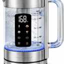 OVENTE Digital Glass Electric Tea Kettle 1.7L with Color-Changing LED Lights Temperature Control, Double-Wall Cool Touch, 4 Presets, Keep Warm, Tea Infuser & Boil-Dry Protection, Silver KGD913S