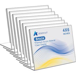 8 Pack Slanted Back Acrylic Sign Holder 6x4 Inches,Clear Plastic Sign Holder Paper Photo Display，Menu Tabletop Stand,Acrylic Picture Frame，Flyer Holder（Horizontal）