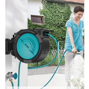 AYURA Retractable Garden Hose Reel, 5/8 inch x 66 ft Water Hose Reel Wall Mounted, UV Resistant Double Shell, Any Length Lock, Slow Auto-Rewind, 180°Swivel Bracket, 10 Pattern Nozzle
