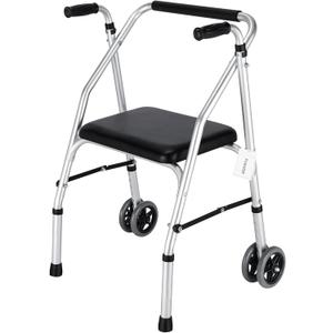 Standard Walker,Aluminum Folding Lightweight Walkers with Seat Support up to 300lbs,Adjustable Height with 5-inches, 2-Wheels Narrow Walkers for Seniors&Handicapped,Black,YMX8236XC Standard Walker,Aluminum Folding Lightweight Walkers with Seat Support up to 300lbs,Adjustable Height with 5-inches, 2-Wheels Narrow Walkers for Seniors&Handicapped,Black,YMX8236XC