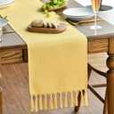 Artoid Mode Yellow Tassel Table Runner, Summer Linen Blend Rustic Farmhouse Style Kitchen Table Decoration Holiday Wedding Party Dinning Decor 13x72 Inch