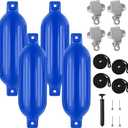 4 Pack Boat Bumper for Docking Inflatable Boat Fenders with 4 Boat Bumper Clips 4 Ropes 1 Pump and 4 Needles for Buoy Pontoon Boat Marina Dock Protector (4.5 x 16 Inch, Blue)