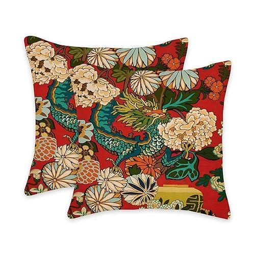 Pillow Covers 18x18 Inch Decorative Pillow Case red background-Chiang Mai Dragon Linen Square Cushion Covers for Home Couch Bedroom Livingroom Patio Pack of 2 throw pillow covers(Chinese dragon) Pillow Covers 18x18 Inch Decorative Pillow Case red background-Chiang Mai Dragon Linen Square Cushion Covers for Home Couch Bedroom Livingroom Patio Pack of 2 throw pillow covers(Chinese dragon)