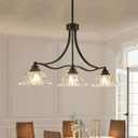 3-Light Vintage Pendant Light Fixtures for Dining Room,Black Kitchen Island Hanging Light with Flower Lampshade, Adjustable Height Ceiling Island Lamp for Kitchen Table Hallway