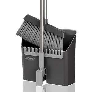 JOYMOOP Black Broom and Dustpan Set, Upright Angle Design with Built-in Comb Teeth for Home, Office, Hardwood Floors, Pet Hair