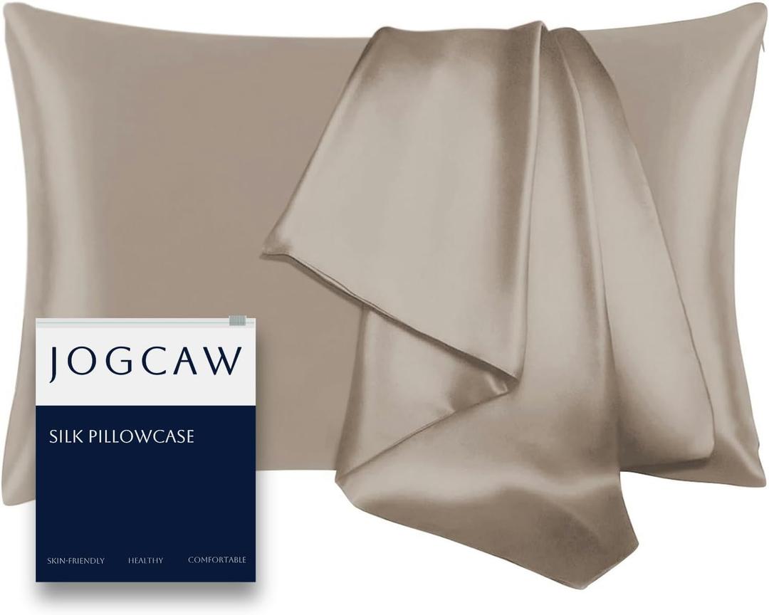 Silk Pillowcase for Hair and Skin, Soft Breathable Smooth Cooling Mulberry Silk Pillow Case, Both Sides Grade 6A Silk Pillow Covers with Hidden Zipper (Taupe-1pc, Queen)