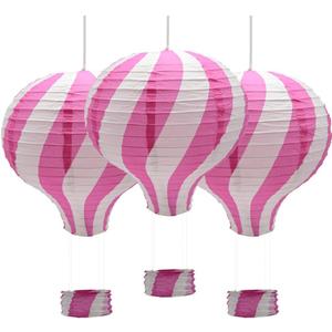 3 Pieces Hanging Hot Air Balloon Paper Lanterns 12 inch Paper Lanterns Set Decoration Ball Lamps for Wedding, Birthday, Anniversary, Christmas (Pink)