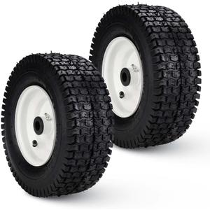 New Air Filled Lawnmower Tires on Wheel 13x5.00-6", 3" Centered Hub, 3/4" Greased Bushing Turf Tire Tubeless with Rim for Lawn Mowers & Garden Tractors (2 Pack) 135006