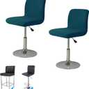 WOMACO Bar Stool Cover with Back Printed Dining Room Square Swivel Barstool Chair Seat Cushion Slipcover for Counter Height Mid Low Back Chair Protector (2, Peacock Blue)