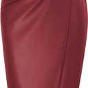 Kate Kasin Women's Faux Leather High Waist Wrap Knit Bodycon Midi Skirt for Business Casual Pencil Skirt (Medium)