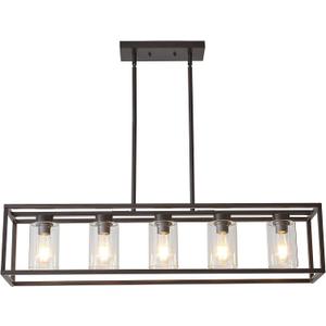 XILICON Oil Rubbed Bronze Farmhouse Chandelier Dining Room Lighting Fixture Hanging 5 Light Kitchen Island Lighting with Glass Shade for Dining Room