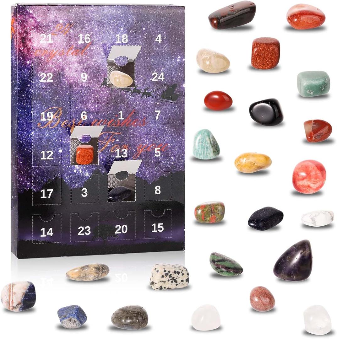 Christmas 24 Days Countdown Advent Calendar Rocks, Gemstone Advent Calendar Healing Crystals Christmas Countdown Calendar 2023 for Girls Boys, Kids Adults Christmas Collection Countdown