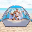 Happy Travel Beach Tent, UPF 50+ UV Protection Sun Shade Shelter for 3/4/5/6/7/8 Person, Portable Beach Canopy for Family & Baby, Lightweight & Easy Setup Beach Cabana with 3 Ventilation Mesh Windows (Sky Blue)