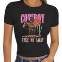Rock Band Shirts Women: Crop Country Music T-Shirt Funny Cowboy Graphic Tees Crop Tops Fashion Y2k Clothes (L)