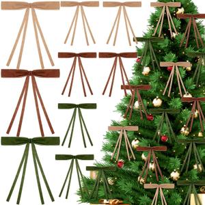 Kasyat 36 Pcs Velvet Bows for Christmas Tree Vintage Velvet Craft Bow Ornaments with Clips Holiday Xmas Gift Home Decor 6 x 9 Inch Width of 3/8 Inch for Garland Wrapping Candy Bags DIY(Multicolor)