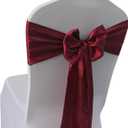 WELMATCH Burgundy Satin Chair Sashes Bows - 50 pcs Wedding Banquet Party Event Decoration Chair Bows (Burgundy, 50)