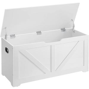 VASAGLE Storage Chest, Storage Trunk with 2 Safety Hinges, Storage Bench, Shoe Bench, Farmhouse Style, 15.7 x 39.4 x 18.1 Inches, for Entryway, Bedroom, Living Room, Cloud White ULSB060T14