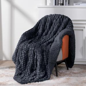 Topblan Weighted Blanket for Adults, 60" x 80" 15lbs, Soft Sherpa Queen Size Heavy Blanket with 3D Jacquard Turtle Shell Flannel Fleece for Couch and Bed (Dark Grey)
