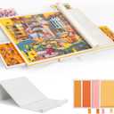 Tektalk Jigsaw Puzzle Table with Integrated Adjustable Stand/Bracket, 3-Tilting-Angle Super Lightweight Felt Puzzle Plateau Board with Cover & 4 Sorting Drawers, for Up to 1000 Pieces - Orange, 29.9 X 20.1 Inches
