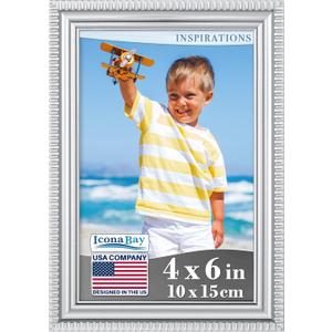 Icona Bay 4x6 Silver Picture Frame Beautifully Detailed Molding, Contemporary Picture Frame Set, Wall Mount or Table Top, Inspirations Collection