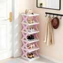 Shoe Rack, Collapsible Kids Shoe Rack, 6-Tier Small Foldable Shoe Organizer for Entryway, Dorm, Bedroom (Pink-x)(11"D x 11"W x 4"H)