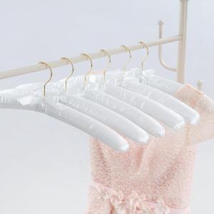 17 Inch Pack of 5 White Extra Large Anti Slip Satin Padded Bridal Wedding Dress Hanger with Gold Hook No Bumps for Dress Coats, Sweaters (White Color/Gold Hook, 5)