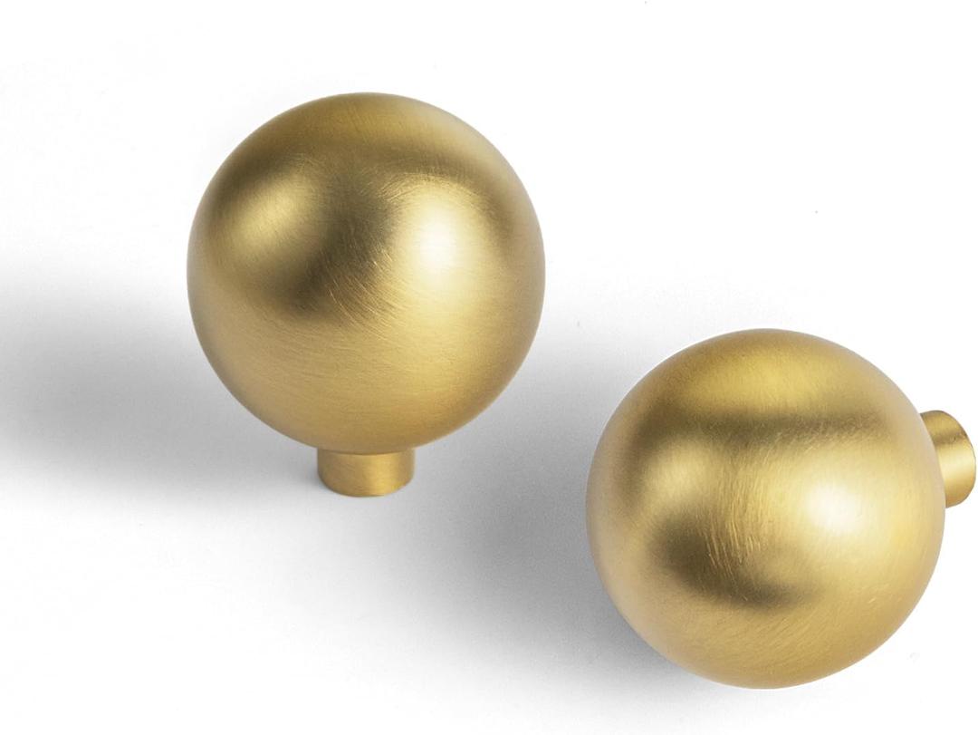 Goo-Ki Brushed Brass Cabinet Knob with 1.2 Dia, Modern Solid Zinc Alloy Drawer Knob, Minimalist Style Cabinet Pull Drawer Handle Wardrobe Cabinet Door Handle 6 Pack
