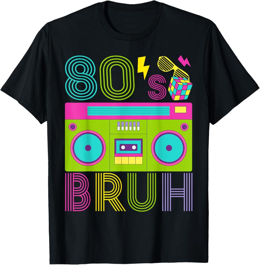 Retro 80s BRUH Outfits For Boys 1980s Party Outfit Eighties T-Shirt, M