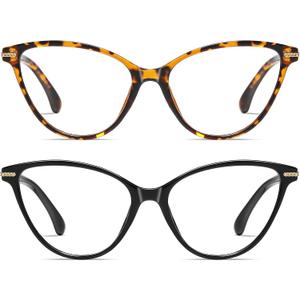 3 x Cat Eye Reading Glasses for Women Men Readers,Blue Light Blocking Spring Hinges Eyeglasses,Anti UV Ray/Glare/Eyestrain (Mix1)