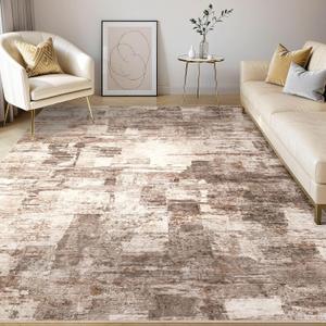 kakania Abstract 9x12 Area Rugs for Living Room: Washable Rugs Brown