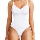 BRABIC Womens' Seamless Sleeveless V-Neck Bodysuit Shapewear Tummy Control (White Thong, X-Large/XX-Large)