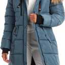 CANADA WEATHER GEAR Women's Winter Jacket - Heavyweight Long Length Bubble Puffer Parka (S-3X), Size X-Large, Teal Ocean/ Natural