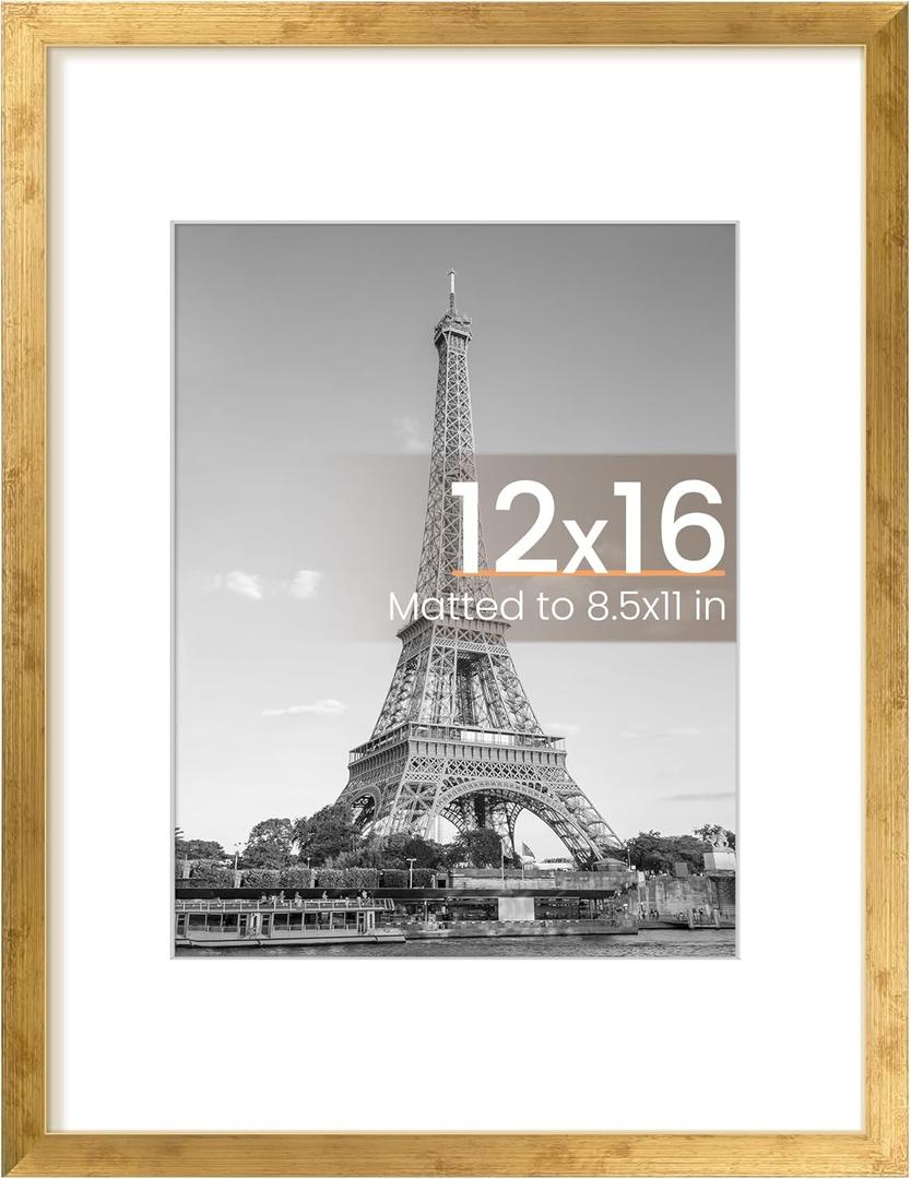 upsimples 12x16 Picture Frame, Display Pictures 8.5x11 with Mat or 12x16 Without Mat, Wall Hanging Photo Frame, Bronze, 1 Pack