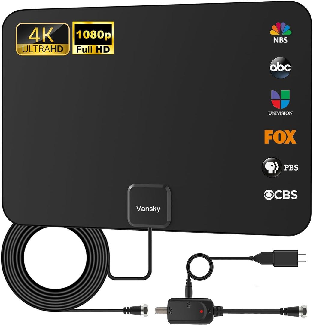 TV Antenna Indoor, Digital Amplified Indoor HDTV Antenna, 1080p VHF UHF Television Local Channels Detachable Signal Amplifier and 16.5ft Long Coax Cable (Black)