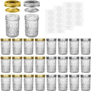 SPANLA Mason Jars 8 oz, 24 Pack Canning Jars 8 oz Half Pint Glass jars with Regular Lids and Bands, Small Mason Jars with Lids Ideal for Jelly Jam Honey Wedding Favors Shower Favors Food