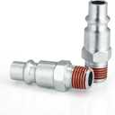 SANFU 3/8 High Flow Air Hose Fittings, 3/8 Inch Body Size, M-Type Plug, 1/4 Inch Male Threads Size, Pre-Coated Adhesive, Steel Material, 300PSI, 2 Pieces
