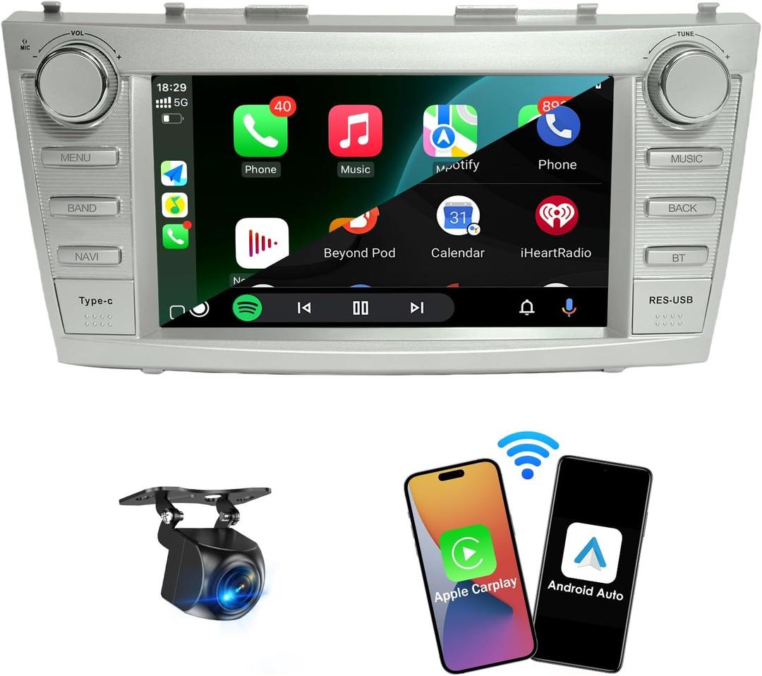 4GB+64GB Car Radio for Toyta Cary 2006-2011,8Touchscreen Car Stereo with Wireless Carplay/Android Auto, AM/FM, Android 13 Camry Radio with AHD Backup Camera, Type-c PD fast Charging(Not for JBL Host)